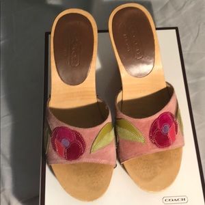 Coach suede & wood wedges